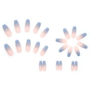 N-192 -  Pastel Blue & Pink & Diamonds Fancy - Press On Nail Set Of 24 - Free 24 Pcs Sticker Sheet Included