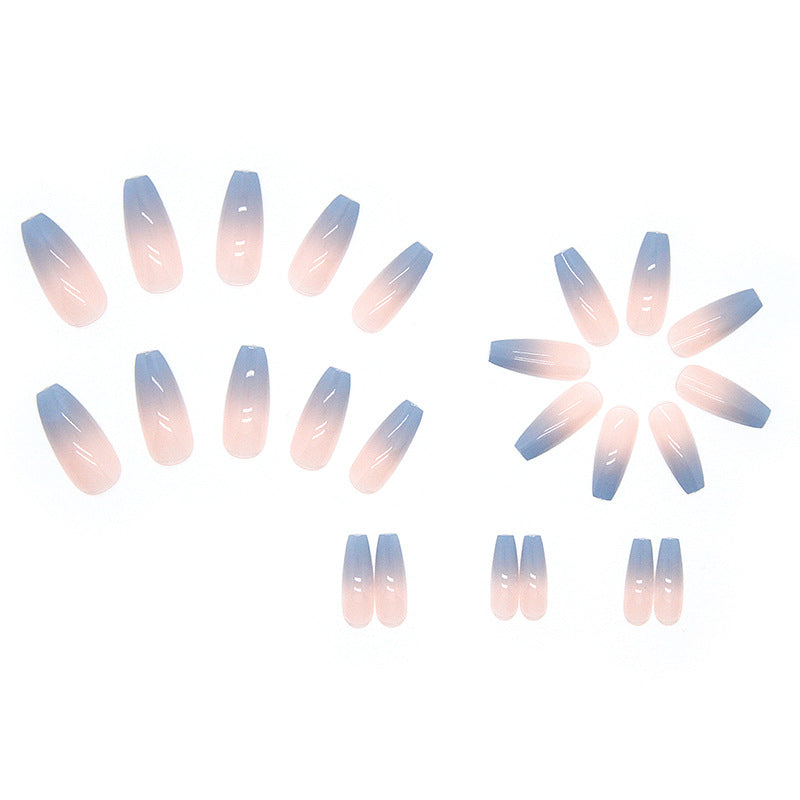 N-192 -  Pastel Blue & Pink & Diamonds Fancy - Press On Nail Set Of 24 - Free 24 Pcs Sticker Sheet Included