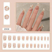 N-158 - Shiny White Pearl   - Press On Nail Set Of 24 - Free 24 Pcs Sticker Sheet Included