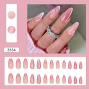 N-373 - Pink Sakura Flower - Press On Nail Set Of 24 - Free 24 Pcs Sticker Sheet Included