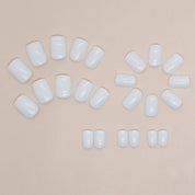 N-285 -  White Square - Press On Nail Set Of 24 - Free 24 Pcs Sticker Sheet Included