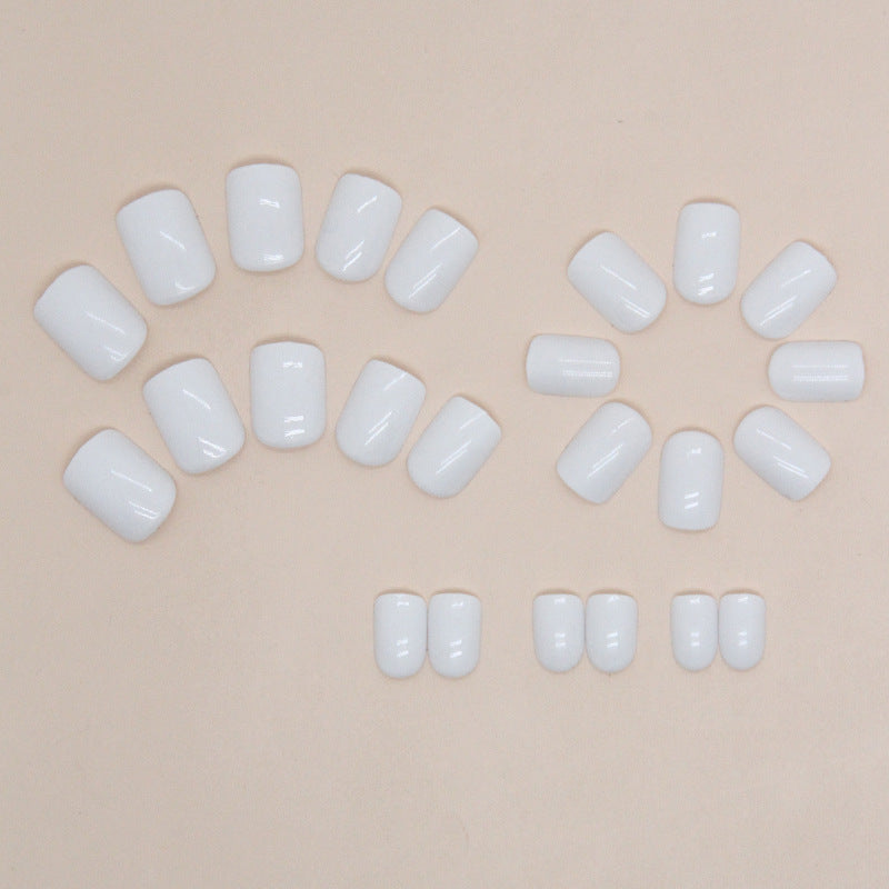 N-285 -  White Square - Press On Nail Set Of 24 - Free 24 Pcs Sticker Sheet Included
