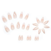 N-361 - Fancy Beige - Print Press On Nail Set Of 24 - Free 24 Pcs Sticker Sheet Included