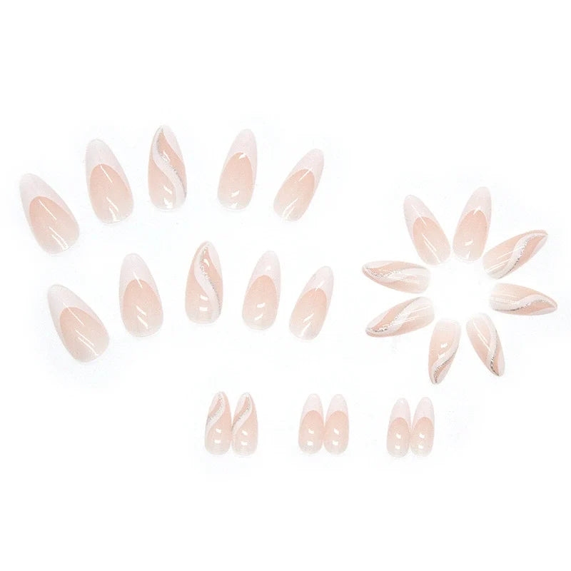 N-361 - Fancy Beige - Print Press On Nail Set Of 24 - Free 24 Pcs Sticker Sheet Included