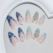 N-353 - Watercolor Flower  - Press On Nail Set Of 24 - Free 24 Pcs Sticker Sheet Included