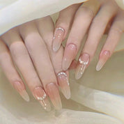N-189 -  Fancy Long  - Press On Nail Set Of 24 - Free 24 Pcs Sticker Sheet Included