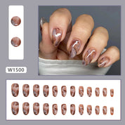 N-306- Marbled Mix  - Press On Nail Set Of 24 - Free 24 Pcs Sticker Sheet Included