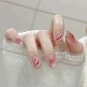 N-176 - Silver Foiled Sparkles Pink - Press On Nail Set Of 24 - Free 24 Pcs Sticker Sheet Included