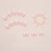 N-271 - White & Soft Pink - Press On Nail Set Of 24 - Free 24 Pcs Sticker Sheet Included