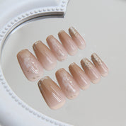 N-170 - Silver Foil Shiny - Press On Nail Set Of 24 - Free 24 Pcs Sticker Sheet Included