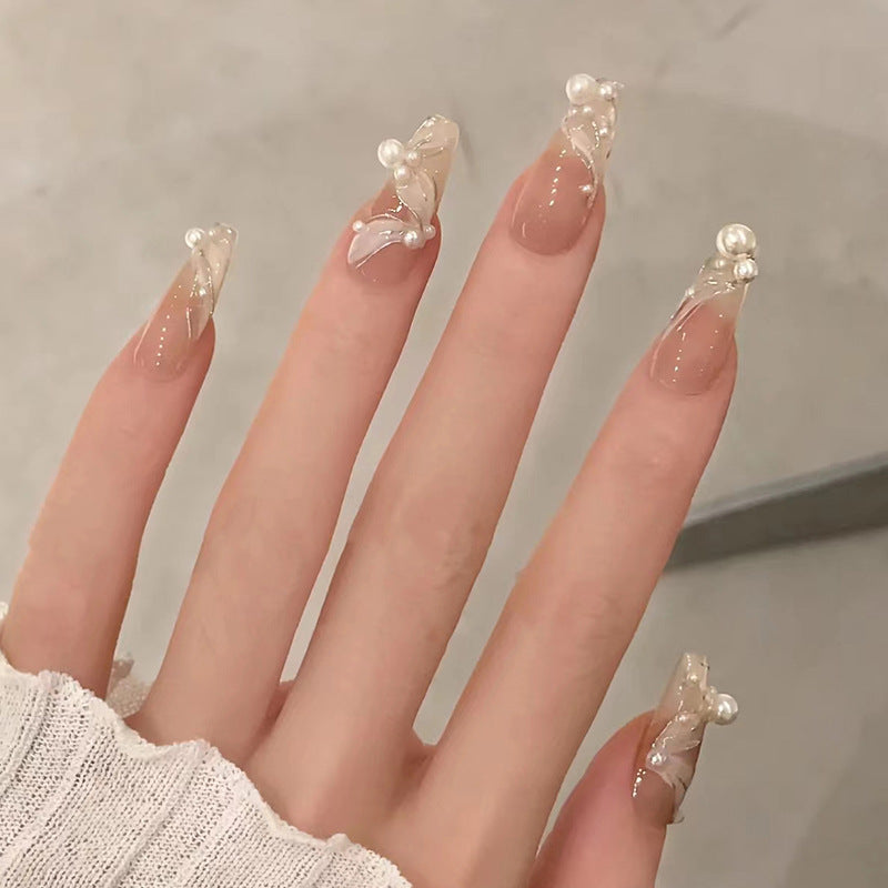 N-158 - Shiny White Pearl   - Press On Nail Set Of 24 - Free 24 Pcs Sticker Sheet Included