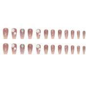 N-302 - Crystal & Milk White Camellia - Press On Nail Set Of 24 - Free 24 Pcs Sticker Sheet Included