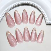 N-282 - Pinkish Gold Foil - Press On Nail Set Of 24 - Free 24 Pcs Sticker Sheet Included