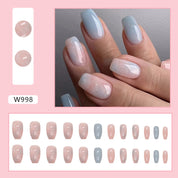 N-104- Pastel Pink & Blue - Press On Nail Set Of 24 - Free 24 Pcs Sticker Sheet Included