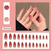 N-295 - Dark Red Smudged  - Print Press On Nail Set Of 24 - Free 24 Pcs Sticker Sheet Included