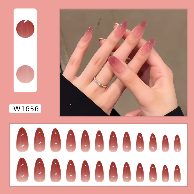 N-295 - Dark Red Smudged  - Print Press On Nail Set Of 24 - Free 24 Pcs Sticker Sheet Included