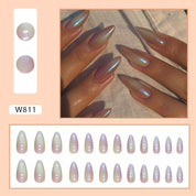 N-101 - Pink & Yellow Trendy - Press On Nail Set Of 24 - Free 24 Pcs Sticker Sheet Included