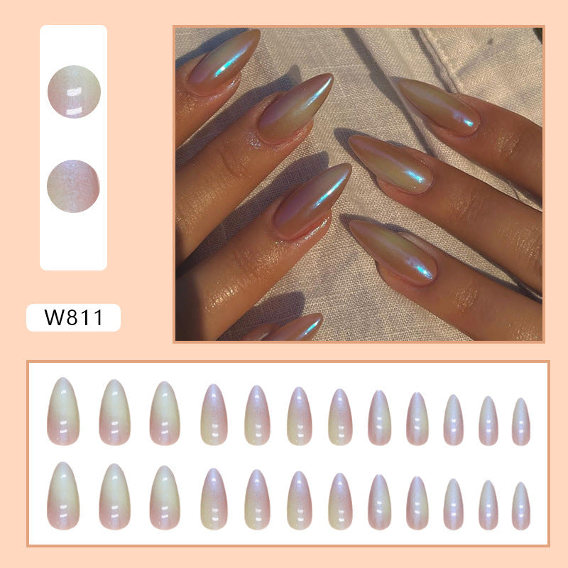 N-101 - Pink & Yellow Trendy - Press On Nail Set Of 24 - Free 24 Pcs Sticker Sheet Included