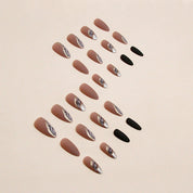 N-256 - Fancy Foiled - Press On Nail Set Of 24 - Free 24 Pcs Sticker Sheet Included