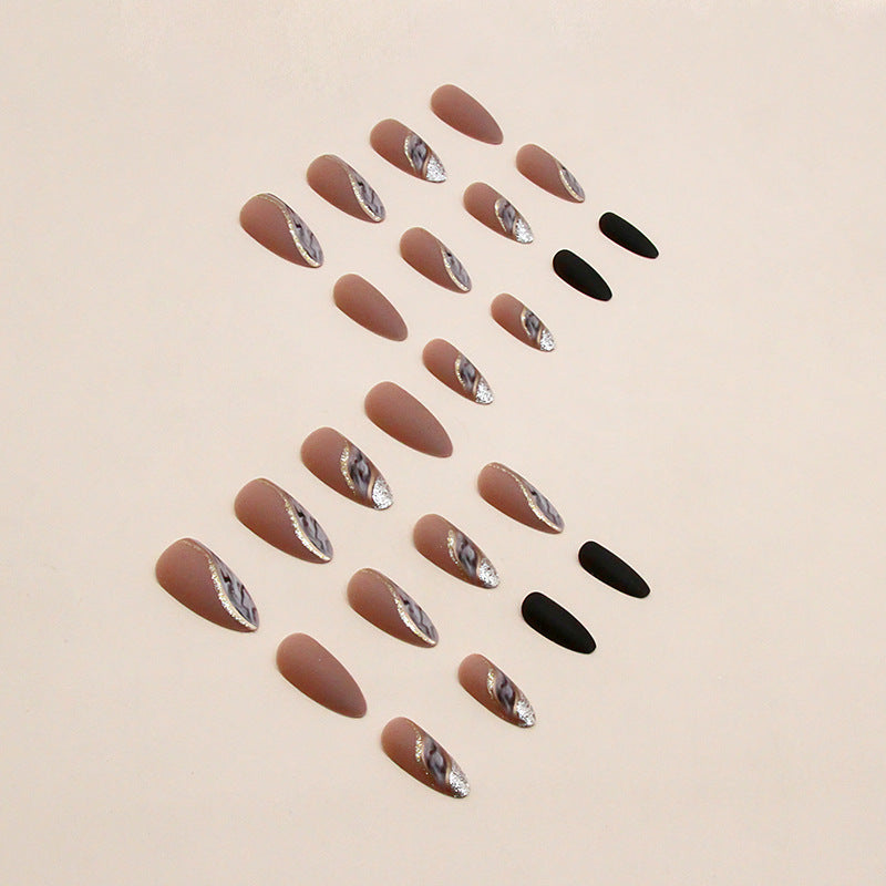 N-256 - Fancy Foiled - Press On Nail Set Of 24 - Free 24 Pcs Sticker Sheet Included