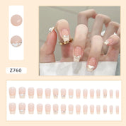 N-166 - White Pearl & Heart - Press On Nail Set Of 24 - Free 24 Pcs Sticker Sheet Included
