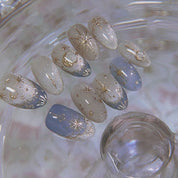 N-224 - Gold Moon  & Star - Press On Nail Set Of 24 - Free 24 Pcs Sticker Sheet Included