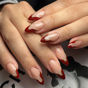 N-343 - Stylish Red & Foiled - Press On Nail Set Of 24 - Free Nail Kit Included