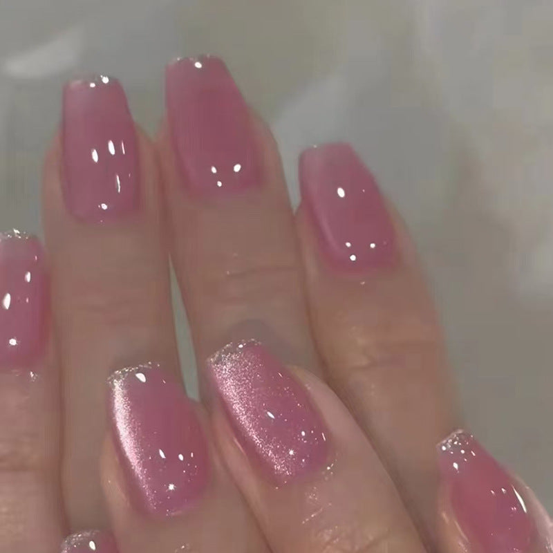 N-303 - Shiny Pink - Press On Nail Set Of 24 - Free 24 Pcs Sticker Sheet Included
