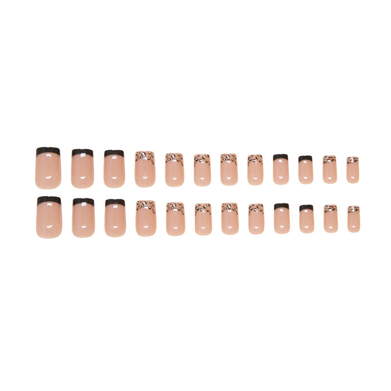 N-292 - French Leopard Print Press On Nail Set Of 24 - Free 24 Pcs Sticker Sheet Included