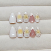 N-298 - Flowers & Pastel Colors  - Press On Nail Set Of 24 - Free 24 Pcs Sticker Sheet Included