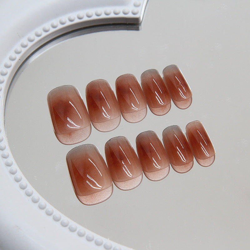N-265 - Amber Coffee - Press On Nail Set Of 24 - Free 24 Pcs Sticker Sheet Included