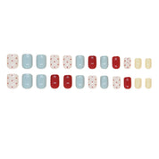 N-273 -Red Polka & Mix - Press On Nail Set Of 24 - Free 24 Pcs Sticker Sheet Included