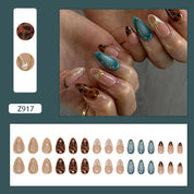 N-281 - Gold Foil Print - Print Press On Nail Set Of 24 - Free 24 Pcs Sticker Sheet Included