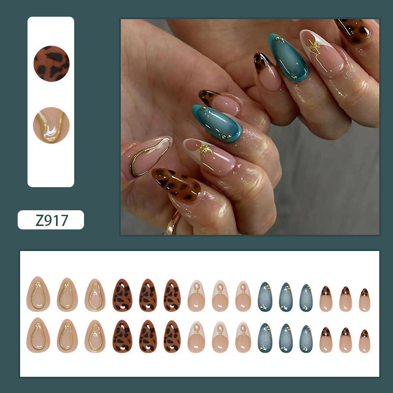 N-281 - Gold Foil Print - Print Press On Nail Set Of 24 - Free 24 Pcs Sticker Sheet Included