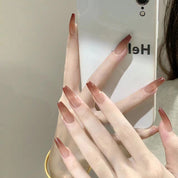 N-188 -  Leather Brown Color - Press On Nail Set Of 24 - Free 24 Pcs Sticker Sheet Included