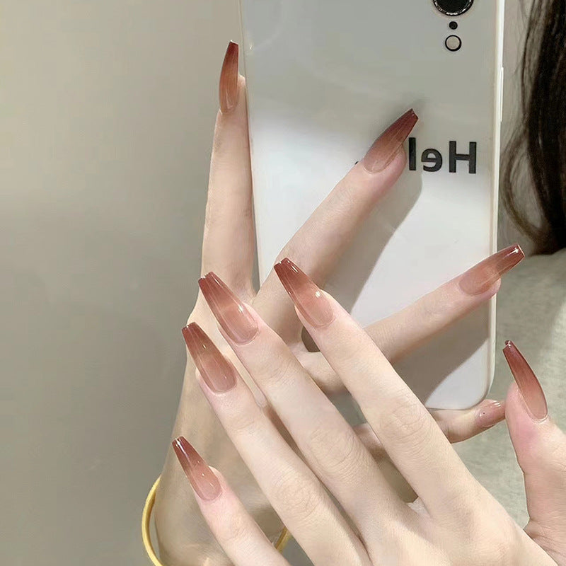 N-188 -  Leather Brown Color - Press On Nail Set Of 24 - Free 24 Pcs Sticker Sheet Included