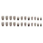 N-174 -Silver Foiled Black& Grey  - Press On Nail Set Of 24 - Free 24 Pcs Sticker Sheet Included