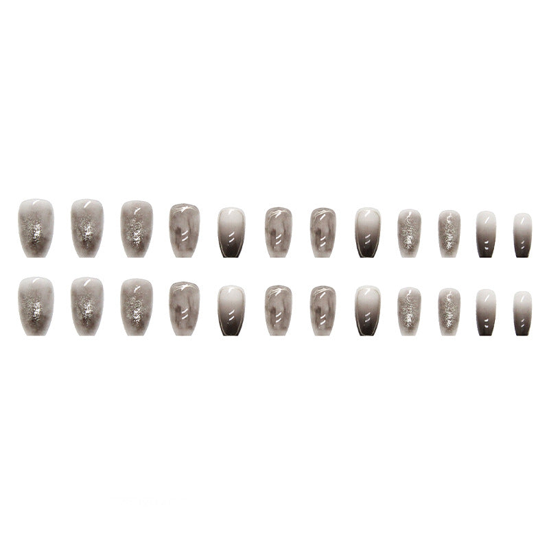 N-174 -Silver Foiled Black& Grey  - Press On Nail Set Of 24 - Free 24 Pcs Sticker Sheet Included