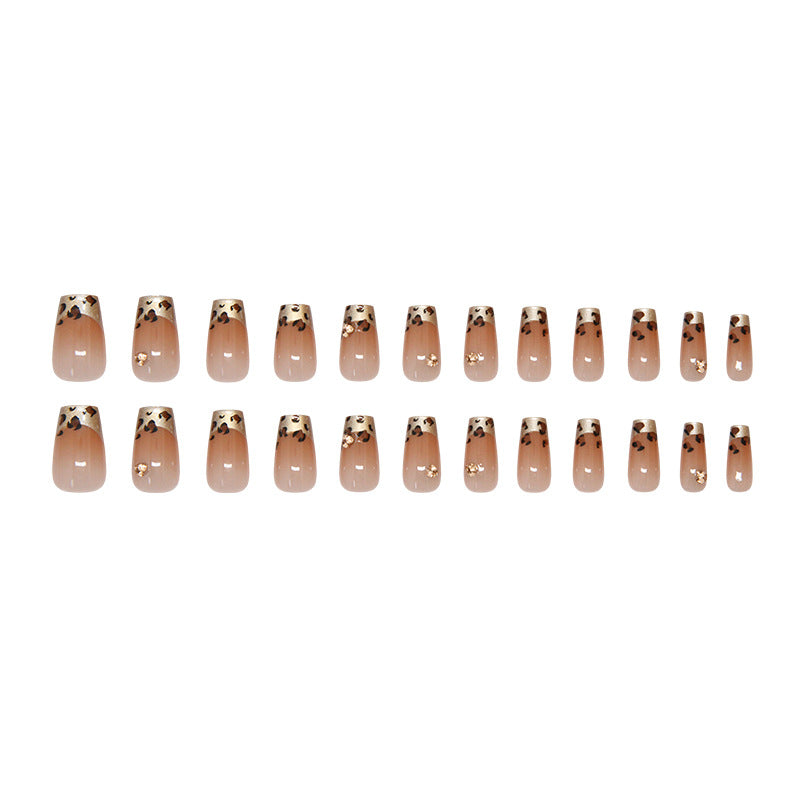 N-246 -Leopard Brown  - Press On Nail Set Of 24 - Free 24 Pcs Sticker Sheet Included