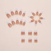 N-309 - Coffee Latte  - Print Press On Nail Set Of 24 - Free 24 Pcs Sticker Sheet Included