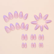 N-102 - Flowers & Purple Pastel - Press On Nail Set Of 24 - Free 24 Pcs Sticker Sheet Included