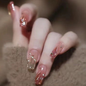 N-169 - Crystal Foil Double Shade - Press On Nail Set Of 24 - Free 24 Pcs Sticker Sheet Included