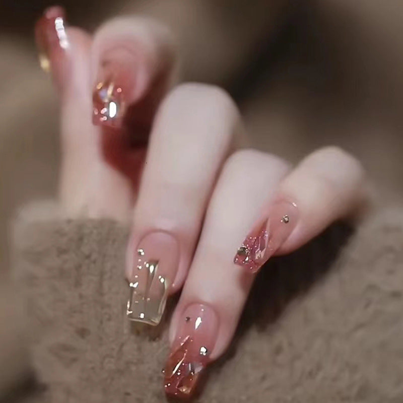 N-169 - Crystal Foil Double Shade - Press On Nail Set Of 24 - Free 24 Pcs Sticker Sheet Included