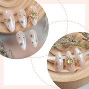 N-383 - Vintage Gold Foil Sparkles - Press On Nail Set Of 24 - Free 24 Pcs Sticker Sheet Included