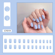 N-241 - Frozen Blue - Press On Nail Set Of 24 - Free 24 Pcs Sticker Sheet Included