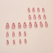 N-275 - Red Hearts Pink  - Press On Nail Set Of 24 - Free 24 Pcs Sticker Sheet Included