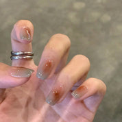 N-265 - Amber Coffee - Press On Nail Set Of 24 - Free 24 Pcs Sticker Sheet Included
