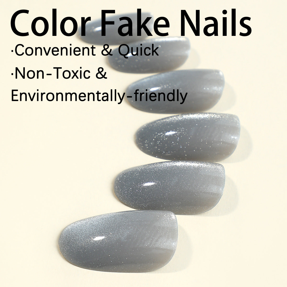 N-211 - Grey Shiny - Press On Nail Set Of 24 - Free Nail Kit Included