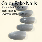 N-211 - Grey Shiny - Press On Nail Set Of 24 - Free Nail Kit Included