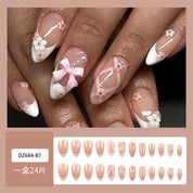 N-330- Bow Pastel   - Press On Nail Set Of 24 - Free 24 Pcs Sticker Sheet Included